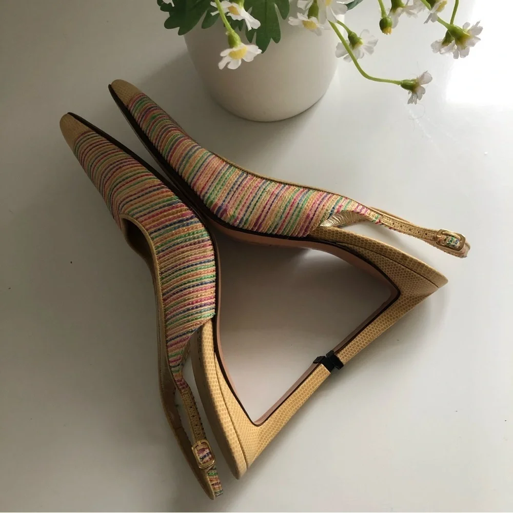 ST JOHN Women’s Slingback Heels Woven Multicolor Pointed Toe Rare Edition Size 6